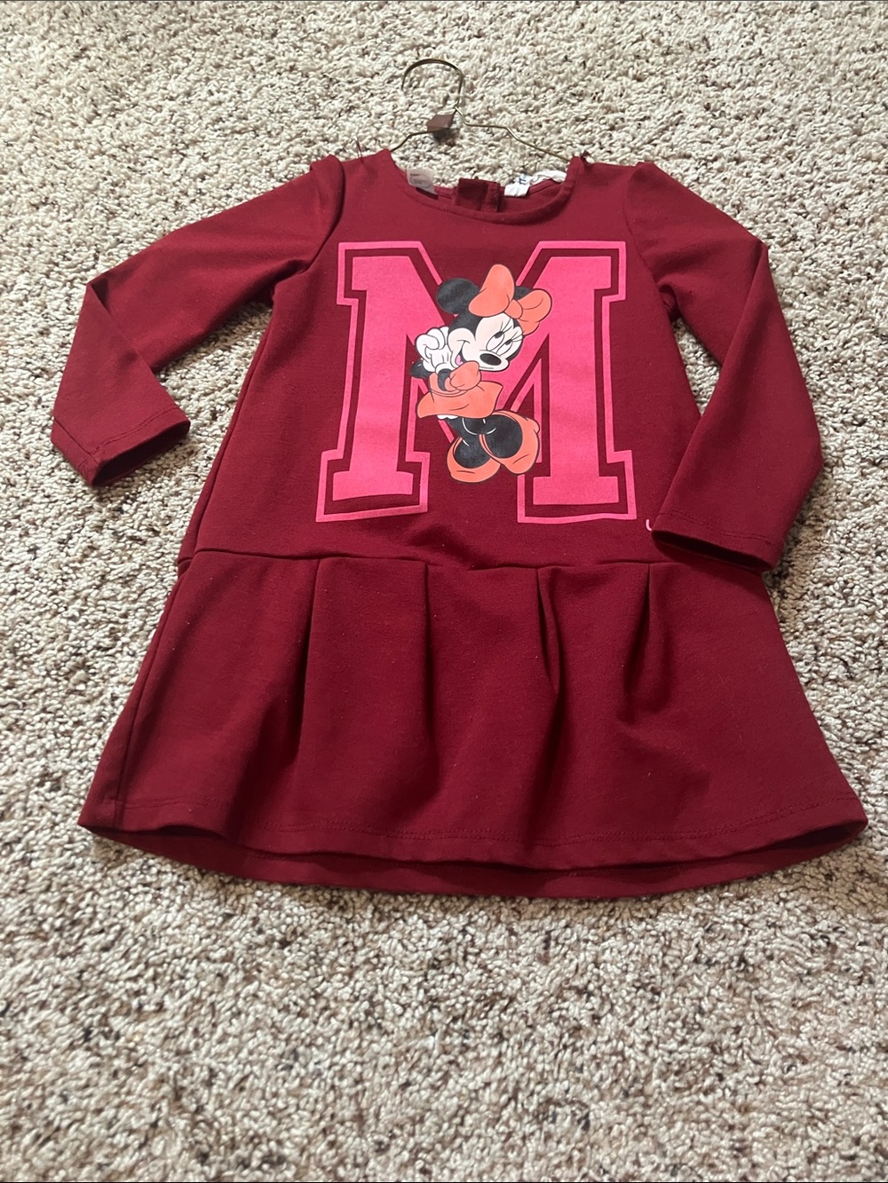 H&M Burgundy Dress Top with Pink Minnie 'M' Graphic
